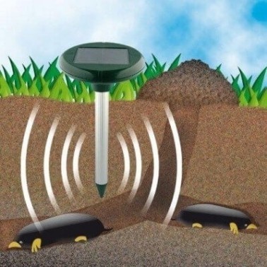 Sketch of Solar Mole Repeller Emitting Vibrations in the Ground to Deter Moles
